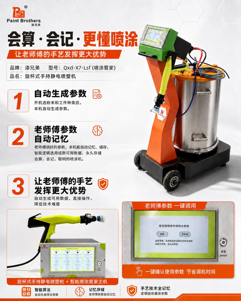 X7老师傅喷涂管家整机 — 会算、会记、更懂喷涂,老师傅参数一键调用